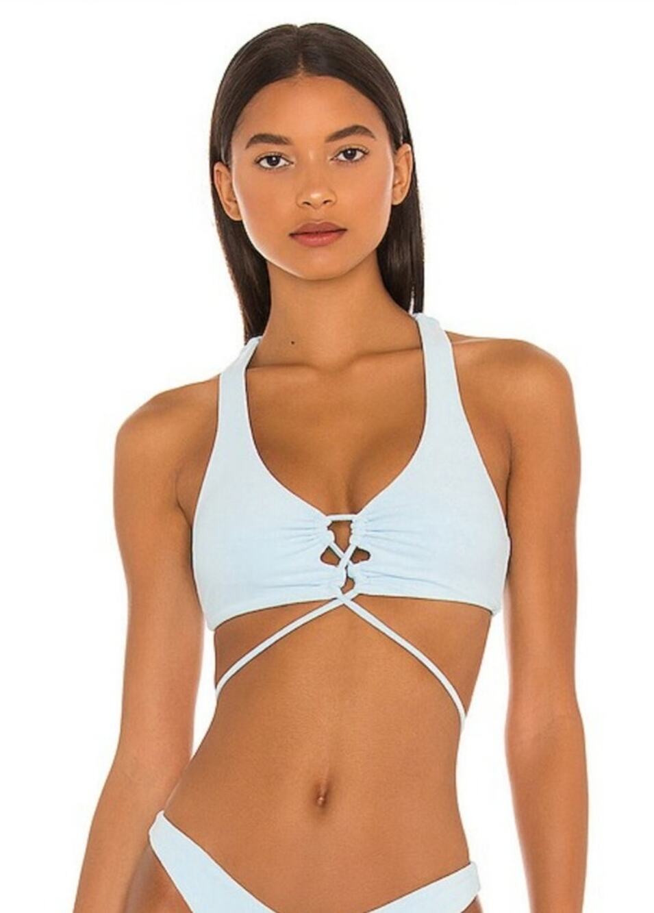 L*Space Dax Bikini Top in Sky Blue Terrycloth Size Small NWT